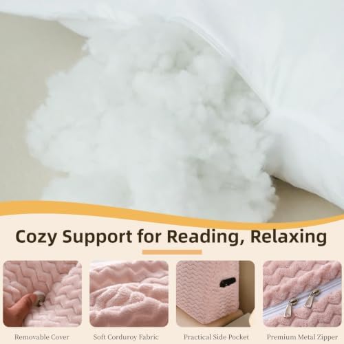 Headboard Pillow Twin Size, Reading Pillow for Bed, Wave Pattern Wedge Pillow, Tufted Backrest Support, Headboard Substitute, Pink