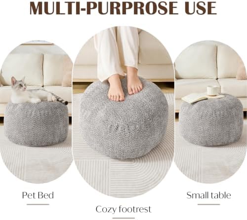 SHOUREN Stuffed Round Ottoman,Pouf Ottoman Foot Rest,20 X 15,Light Brown
