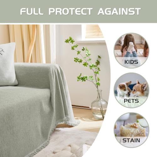 MEETSKY Couch Cover Sofa Cover Washable,Chenille Jacquard Sofa Covers for 2 Cushion Couch Sofa, Sofa Slipcover Loveseat Pet Couch Covers for Sectional Sofa, 71" x 118", Sage Green