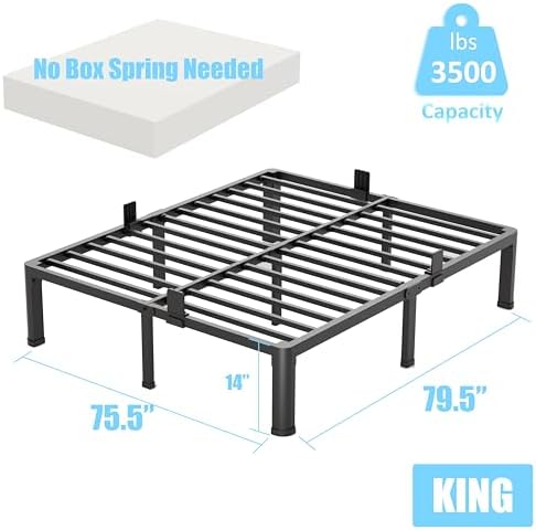 14 Inch King Metal Bed Frame with Rounded Corner,Mattress Retainer