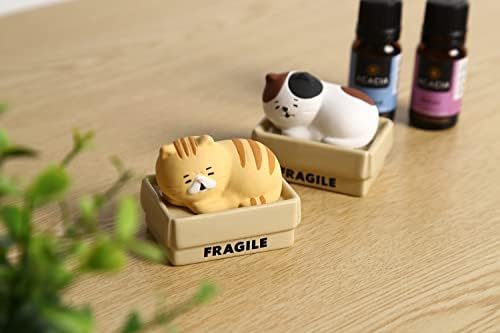 Stone Diffuser Cat in a Box [ Designed in Japan] Non Electric Passive Diffuser for Essential Oil, Aromatherapy, and Cat Lovers (Ceramic/Clay) (Black and White Mixed)