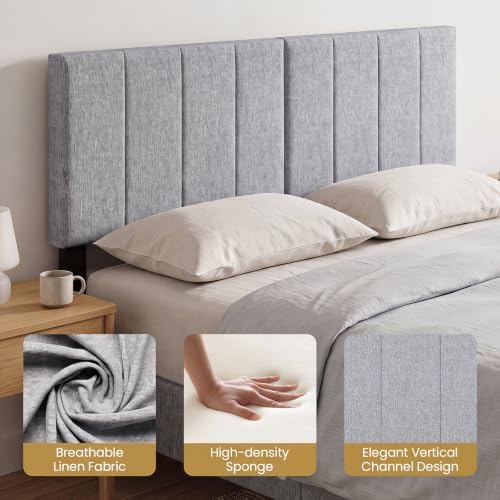 GIANTEX Linen Upholstered Headboard, Adjustable Width Button Tufted Headboard Only with Solid Wood Legs, Attach Frame, Modern Headboards for Queen Full Size Bed, Gray