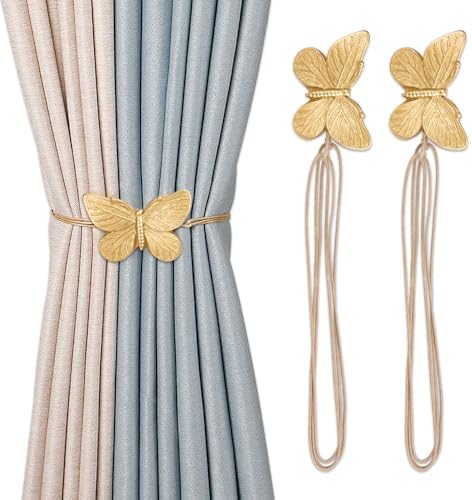 ZORZA 2Pcs Creative Butterfly Flying Bee Curtain Holders Vintage Magnetic Curtain Tiebacks Resin Decorative Curtain Ties for Drapes Home Office Hotel Décor (Butterfly)