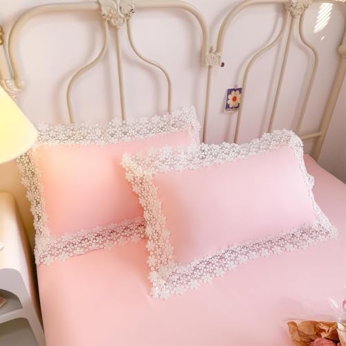 IHOUSTRIY Lace Duvet Cover Twin Size, Chic Ruffle Beddding Set, 2 Pieces Comforter Cover Set with Zipper Closure, Girl Bedding with Pillowcase