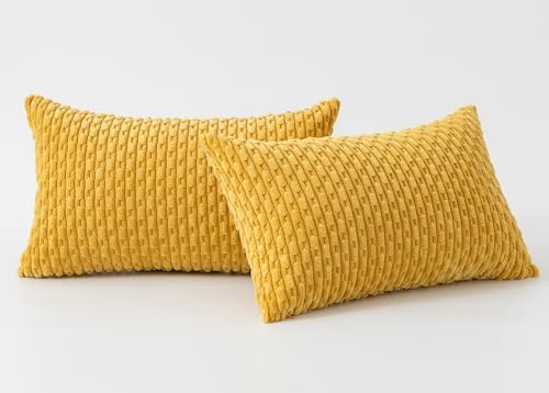 Kevin Textile Soft Corduroy 12"x20" Pillow Covers 2 Pack, Mustard Yellow