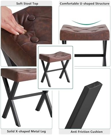 IBUYKE U-Shaped PU Vanity Stool, X-Leg Makeup Chair, Dark Brown WBD019Z