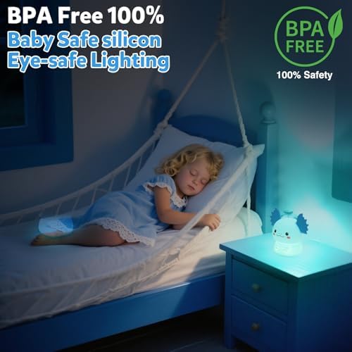 Axolotl Night Light for Kids, 7-Color Changing & 3 Adjustable Brightness Levels,Rechargeable Silicone Bedside Lamp, Animal Night Lamp for Kids Room,Gift for Boys & Girls,Axolotl Nightlight