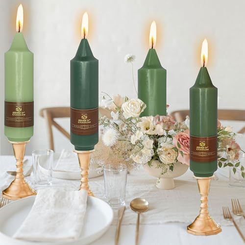 NJAO HOO Green Short Taper Candle 5 Inch Candlesticks Unscented Dripless Gradient Colored Tapered Candle Set for Home Decor Wedding Party Dinner Candles, 4 Pack