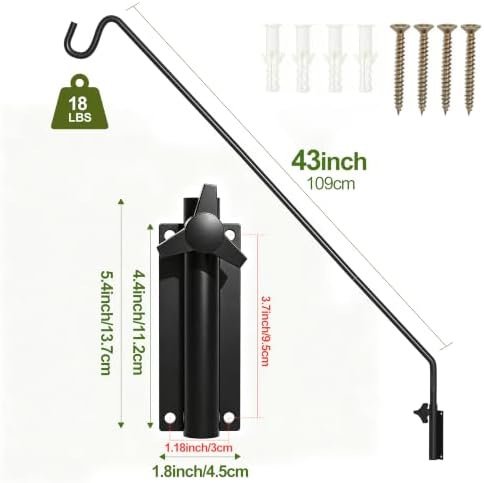 MIXXIDEA Heavy Duty Extended Reach Wall Mounted Deck Hook Wall Pole,Bracket Direction and Length Adjustable Plant Bracket for Bird Feeders, Planters, Suet Baskets, Lanterns, Wind Chimes,Black