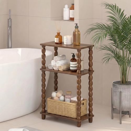 3-Tier Narrow Side Table, Skinny End Table with Wood Spindle Legs Brown