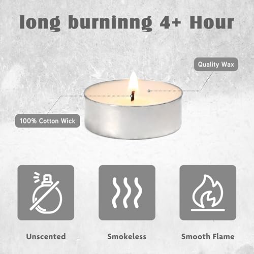 Unscented Tealight Candles - 300 Pack 4 Hours White Small Tea Candles