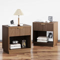 Fluted Nightstand Set of 2 with Charging Station,Drawer & Open Shelf,Walnut