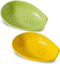 Hasense Spoon Rest for Stove Top, Ceramic Yellow and Green Spoon Holder for Kitchen Counter, Large Stable Heat-resistant Utensil Rest for Spatula Ladles Tongs, Home Kitchen Decor, 2 PCS