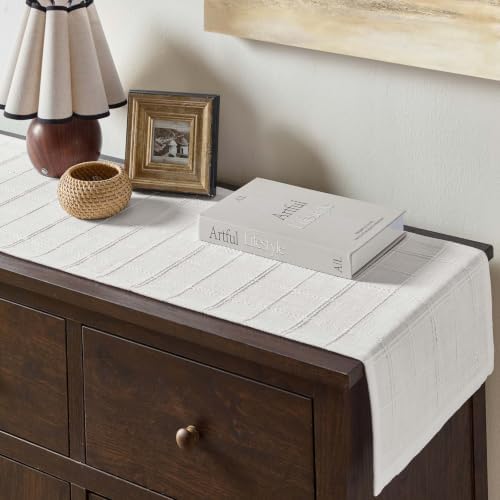 ZeeMart Linen Checked Farmhouse Table Runner, 13x48 Inches Bright White