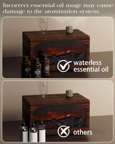 Waterless Oil Diffuser, Fireplace Flame Model, 3 Color Light with Bulb