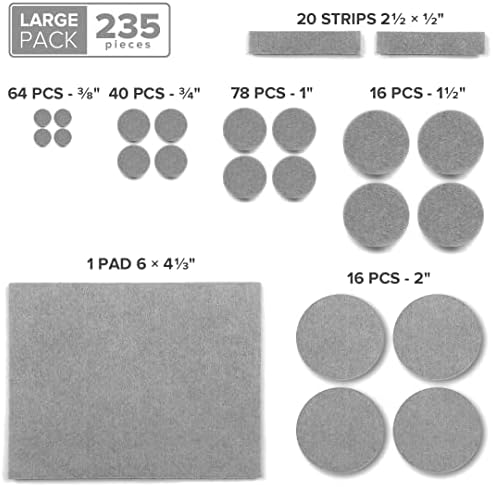235 pc Gray Felt Furniture Pads X-Protector Huge Quantity of Furniture Pads