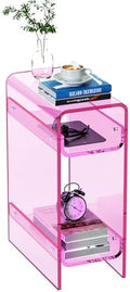 Clear Acrylic Side Table, Narrow Nightstand Bedside Table for Bedroom, Skinny Small End Table (Pink, 8.7'' x 15.7'' x 21.7")