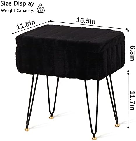 16.5" Faux Mink Fur Storage Ottoman Soft Footstool Vanity Chair Metal Legs