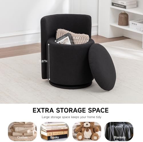 MINCETA Vanity Chair with Storage, 360° Swivel Accent Chair, Black