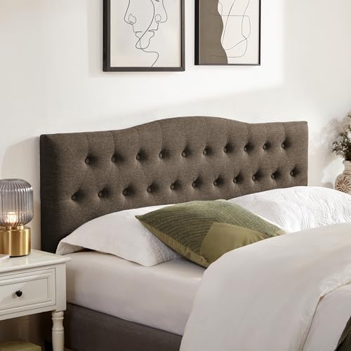 Tufted Headboard California King Size, Sturdy Solid Wood Head Board, Brown