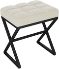 YMYNY Vanity Stool, Linen Footrest Stool, Ottoman Bench with X-Shaped Metal Legs, Makeup Dressing Stool for Vanity, Living Room, Bedroom, Entryway, Hallways 15.74" D×11.81" W×18.11" H Beige UHBD033Y