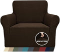 ZNSAYOTX 1 Piece Jacquard Chair Slipcovers for Living Room High Stretch Chair Covers with Arms Anti Slip Pets Friendly Couch Sofa Armchair Cover Furniture Protector (Chair, Dark Coffee)