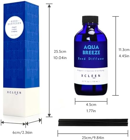 Xcleen Reed Diffuser Set, Aqua Breeze Scented Oil Diffuser with Sticks, Long-Lasting Home Fragrance Reed Diffusers for Bathroom Office Shelf, Room Fresheners 3.7 Oz