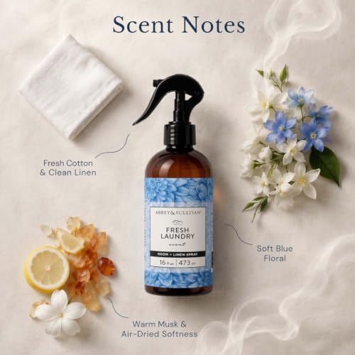Abbey & Sullivan Linen Spray, Fresh Laundry Scent with Fresh Green Floral Musk, Pack of 2, 16 oz