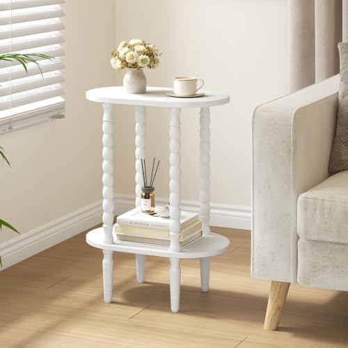 TUTOTAK Narrow Side Table with Solid Wood Legs, Small Oval End Table
