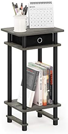 Furinno Turn-N-Tube Tall End Table, French Oak Grey/Black/Black