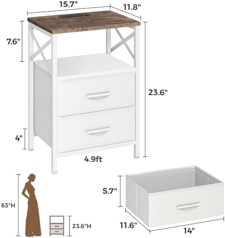 Huuger Nightstand Set of 2 with Charging Station, USB-C Port, End Tables