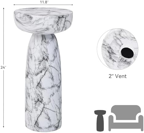 Faux Marble Side Table, 24Inch Outdoor End Table Pedestal