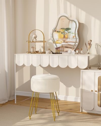 IBUYKE Storage Footrest Chair Ottoman, Makeup Vanity Stool, White LG-20M