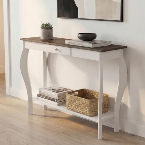 ChooChoo 39" Narrow Farmhouse Entryway Table with Drawer, Soft White