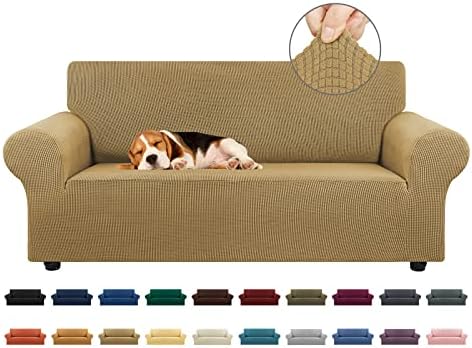 KEKUOU Stretch Loveseat Couch Cover, 2 Cushion Couch Slipcover,Tan