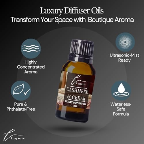 Lapew Cashmere & Cedar Waterless Diffuser Oil | Fragrance Oil for Nebulizer & Cold Air Diffusers | Scented Home Oil | 0.34 fl oz