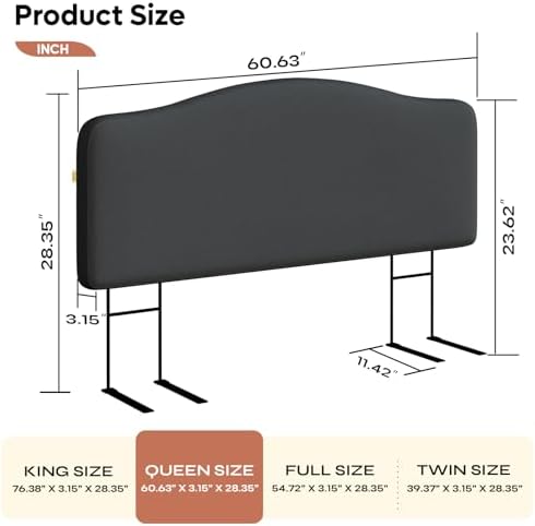 Pinmoco Queen Upholstered Headboard, Height Adjustable Velvet, Dark Grey
