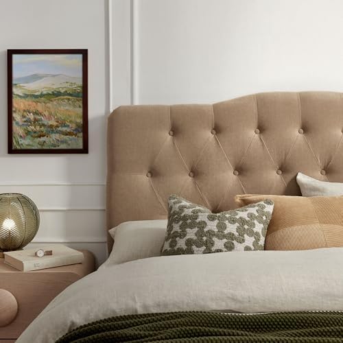 Modway Annabel Premium Linen Blend Full Headboard in Almond - Soft Fabric Headboard Only with Diamond Button Tufting and 7 Height-Adjustable Positions