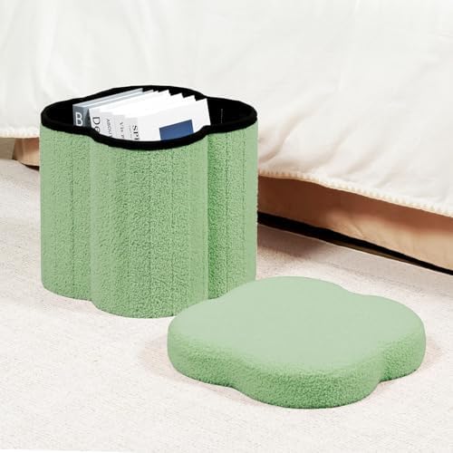 B FSOBEIIALEO Storage Ottoman Cube, 12.6" Flower Shaped Ottomans, Green