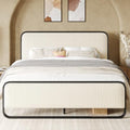 Allewie Queen Metal Bed Frame with Upholstered, Cream