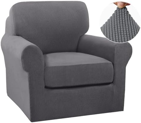 Turquoize 2 Piece Chair Covers Chair Slipcovers for Living Room Small Armchair Chair Cover with Arms Washable Furniture Cover for Chairs Feature Thick Jacquard Fabric (Small Armchair, Charcoal Gray)