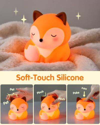 YISUN Fox Silicone LED Night Light, 3 Level Dimmable Kids Room Nursery Lamp