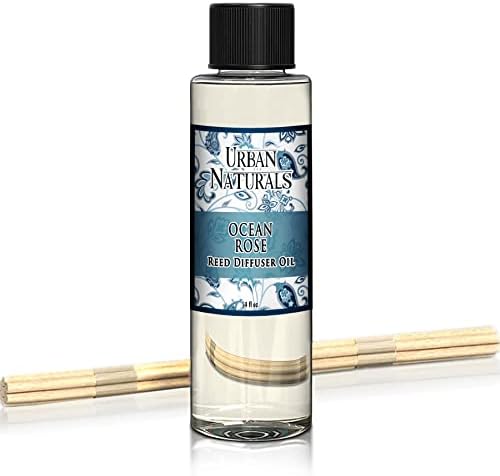 Urban Naturals Reed Diffuser Oil Refill, Ocean Rose Diffuser Oils with Rose, Lemongrass, Basil, 4 oz + Free Reed Sticks, Made in the USA