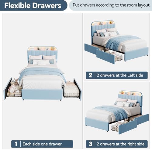 GarveeHome Twin Bed Frame, Platform Bed with Storage Headboard & Drawers
