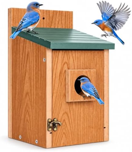 Gtongoko Recycled Plastic Bluebird Houses for Outside 1-1/2" Entrance Green