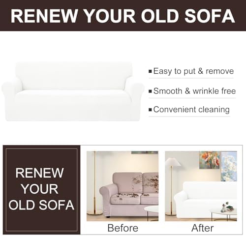 U-NICE HOME Stretch Couch Cover Slipcover for 3 Cushion Sofa, Ivory White