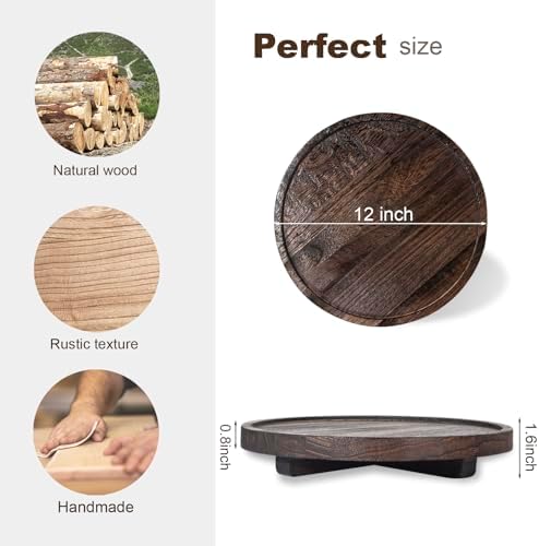 Round Decorative Tray Farmhouse Kitchen Decor Soap Dish, 12" Bark Brown