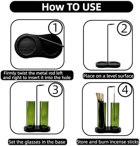Green Glass Incense Holder, Colorful Incense Sticks Burner Holder with Storage,Hang Upside Down Incense Holder for Sticks with Glass Ash Catcher for Meditation Yoga Spa Room Decor (Green)
