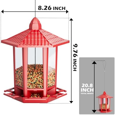 Birdream 2 Pack Bird Feeders for Outdoor Hanging, Retro Pagoda Design Fun Installation Bird Feeder, Attracting Wild Birds Chickadees Goldfinches Cardinals Finches and Sparrows - Red