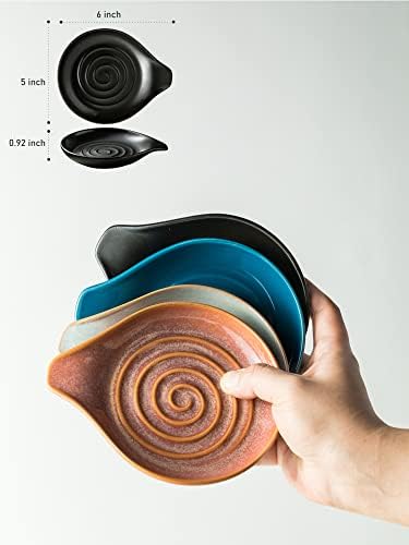 Spoon Rest, Porcelain Drip Tray for Multiple Utensils, Cooking&Large Spoon Holder for Stove Top, Modern Farmhouse Kitchen Decor Utensil Holder for Spoons, Ladles, Tongs&Spatula, Black